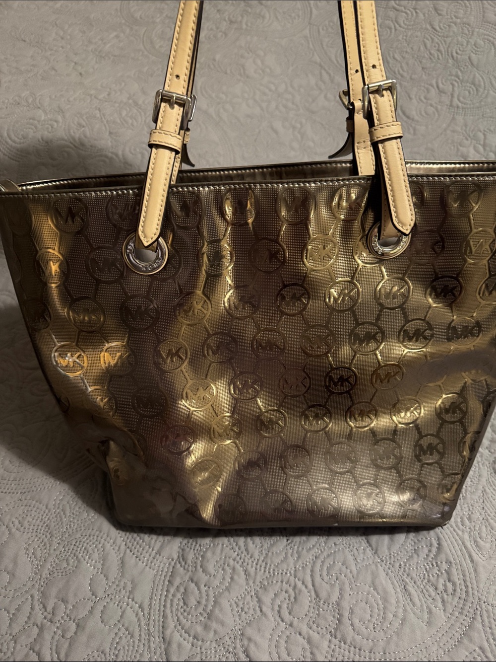 Michael Kors Bronze Tote with Cream Leather Straps